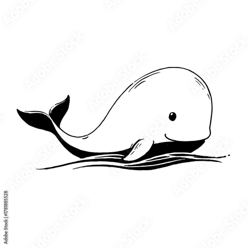 Beluga Whale. Beluga Whale simple black and white line art vector logo