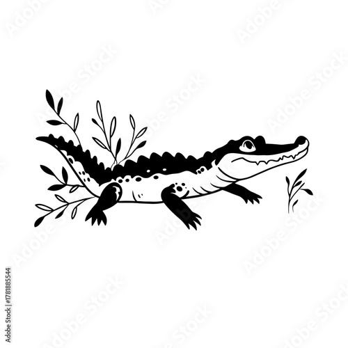 Crocodile. Crocodile simple black and white line art vector logo