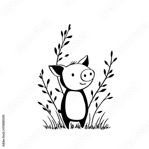 piglet. piglet simple black and white line art vector logo