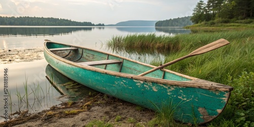 Rustic Teal Canoe at Lakesi...