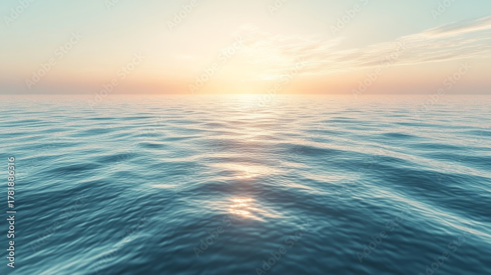 Fototapeta premium Beautiful sunset over calm ocean waves reflecting golden light in a serene coastal landscape during late evening hours
