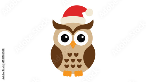 Canvas Print Festive Owl Adorned with a Santa Hat: A charming, wide-eyed owl, sporting a jolly Santa hat, exuding holiday cheer and whimsical delight
