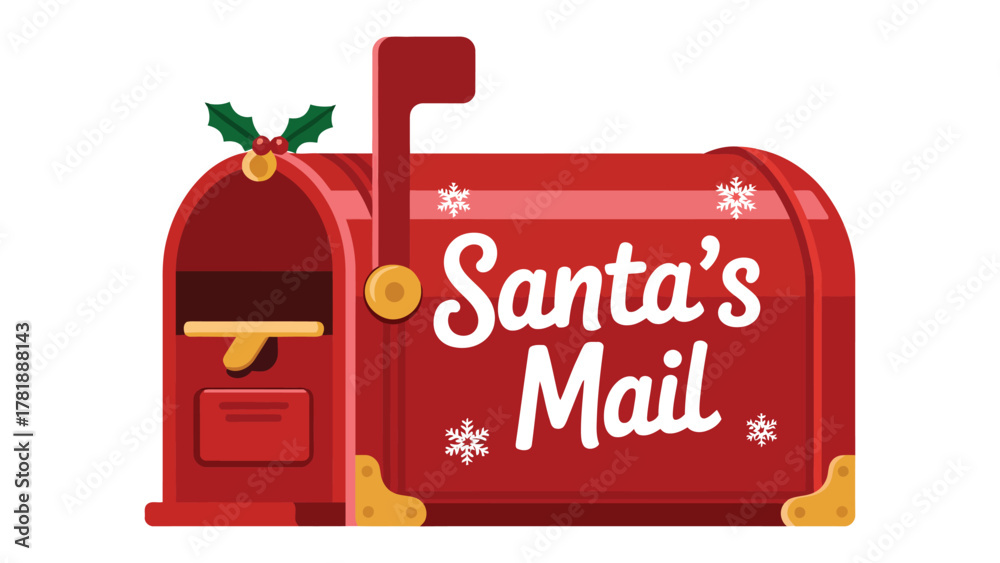 Φωτογραφία Santa's Mailbox: A festive illustration of Santa's mail box, designed in classic red hue, adorned with snowflakes and holly