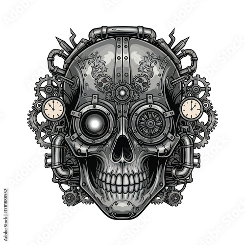 Intriguing steampunk skull art with gears and clockwork design elements