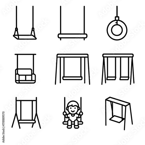 Playground swings icon set featuring classic and modern designs