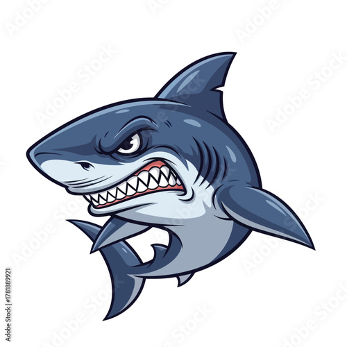 Ferocious shark cartoon character with menacing expression ready for action or adventure