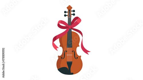Melodic Gift: A beautifully crafted violin, adorned with an elegant red ribbon, symbolizes the harmonious blend of artistic expression and the thoughtful giving of music.