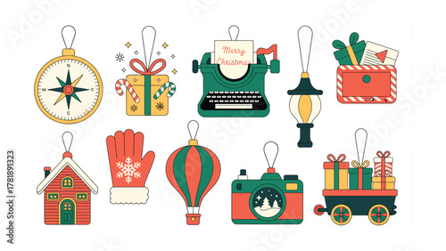 Christmas Ornaments Collage: A festive collage of Christmas ornaments each telling a unique story, blending tradition with creative elements for holiday cheer.