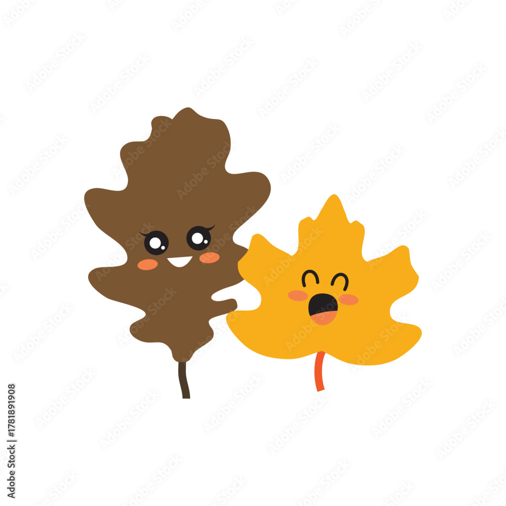 Fototapeta premium Cute Smiling Humanoid Autumn Leaves Character Illustration