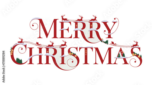 Merry Christmas: A festive holiday greeting with elegant calligraphy, adorned with whimsical reindeer and delicate snowflakes, embodying the joy of the season.
