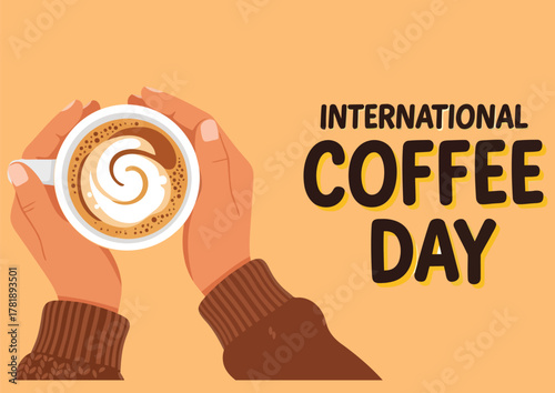 Hands holding coffee cup for international coffee day isolated on white background