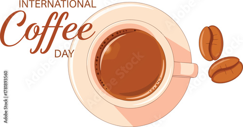 International coffee day with coffee cup and bean isolated on white background