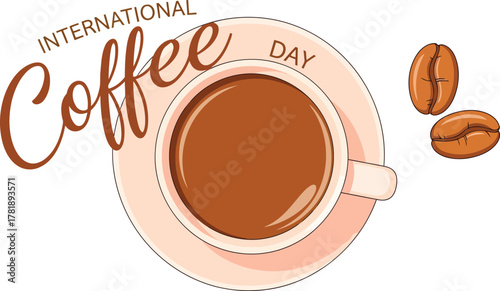 International coffee day with cup of coffee isolated on white background