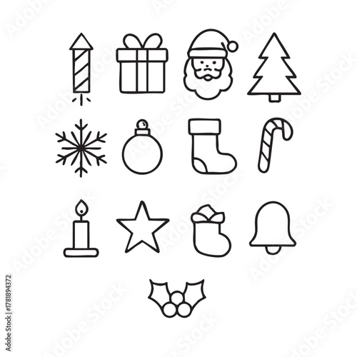 Minimalist Christmas Line Icon Set – Holiday Symbols & Festive Elements
