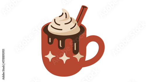 Cocoa Delight: A cozy illustration of a mug of rich, steaming cocoa, topped with a swirl of whipped cream and a cinnamon stick, creating a sense of warmth and comfort.