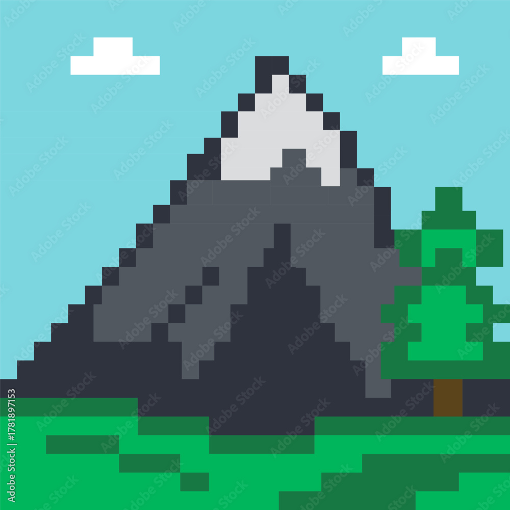 Fototapeta premium Pixel art mountain landscape
