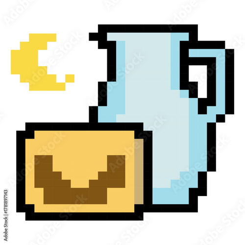Pixel art milk and dates for iftar