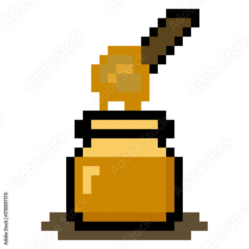 Pixel art honey jar with dipper