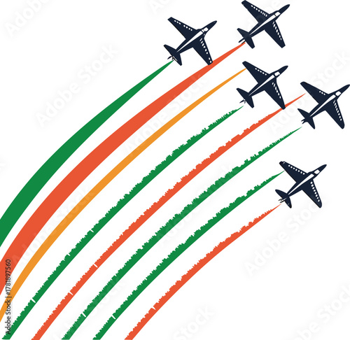 jet planes flying in formation with colorful smoke trails in sky