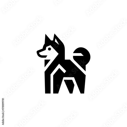 Modern geometric vector illustration of a Shiba inu dog standing proudly, designed with clean lines and minimal shapes