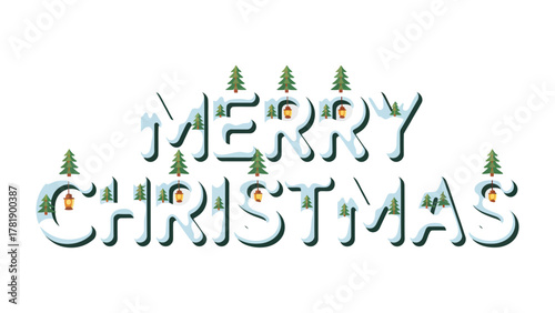 Festive Greeting of Merry Christmas: A cheerful illustration of the words Merry Christmas, artfully rendered in a winter wonderland, evokes the magic and spirit of the holiday season.
