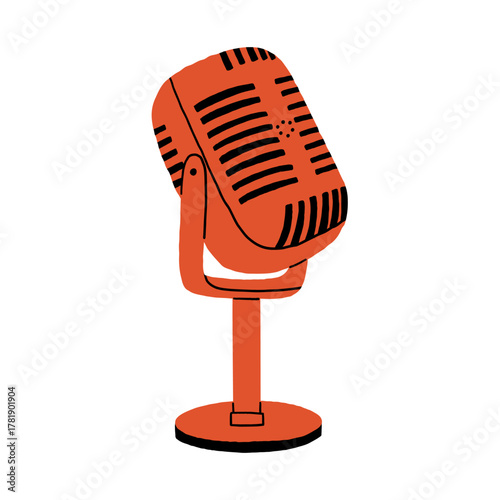 Microphone Podcast Color Illustration. Cartoon Radio Music Mic. Doodle Icon Sticker