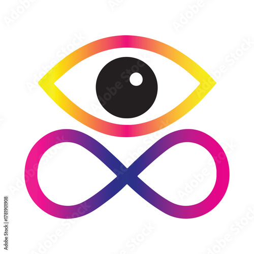 Eye symbol and infinity sign combination design with a gradient color scheme, ideal for representing vision, foresight, and endless possibilities