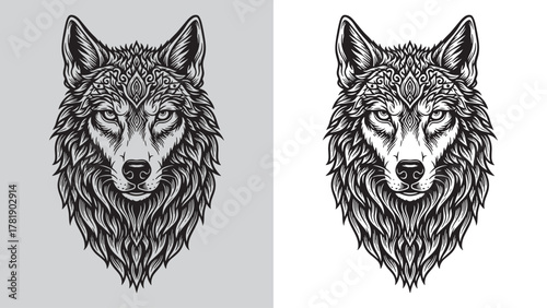Intricate Detailed Wolf Head Illustration - Runic Howl Design