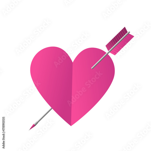 Paper heart pierced by an arrow pink ticks flat vector
