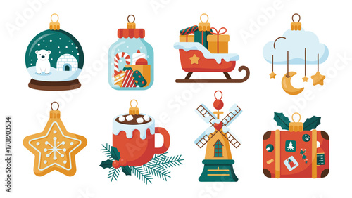 Festive Ornament Collection: A delightful collection of festive ornaments, each showcasing unique designs, evoking the warmth and cheer of the holiday season. 