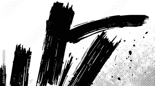 Bold black brush stroke and splatter on
