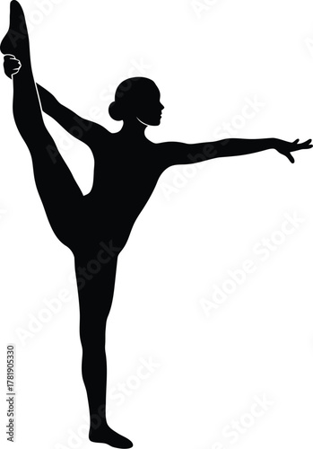 Gymnast performing artistic acrobatics vector illustration icon, silhouette