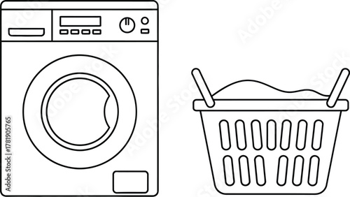 Laundry washing machine symbol. Launderette line art vector Icon illustration 