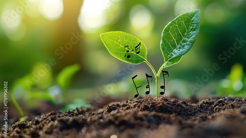 Sapling with Music Notes Symbolizing the Harmony of Nature and Sound