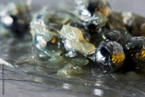 Ball bearing balls immersed in lithium grease