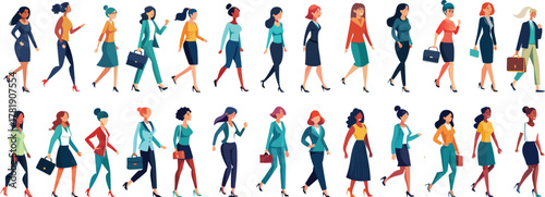 Diverse Professional Women Walking Flat Vector Illustration Collection