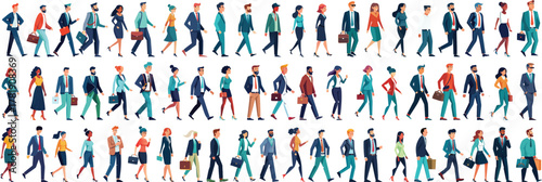 Flat Design Illustration Diverse Business People Walking Vector Set