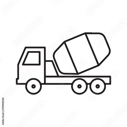 Concrete mixer truck line icon. Construction machinery symbol. Cement vehicle for building site. Heavy industrial transport outline vector illustration.
