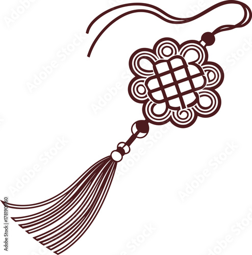 chinese lucky knot with tassel and loop in traditional symmetrical design for cultural decoration
