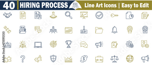 Set of 40 Hiring Process Line Art Icons. Editable Vector Graphics for Recruitment Business, Staffing, Human Resources, and Job Placement Services illustration. 