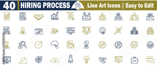 Hiring Process Vector Icons Set: Recruitment Line Art Symbol Collection for Employment, and Job Search Designs Easy to Customize illustration. 