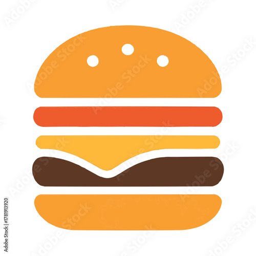Minimalist Vector Burger Icon. Food Elements as Separate Color Layers.