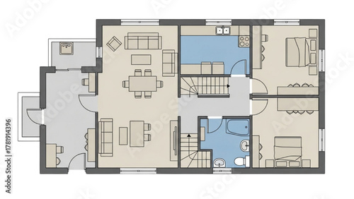 Architectural Floor Plan of a Modern Residential House with Multiple Rooms