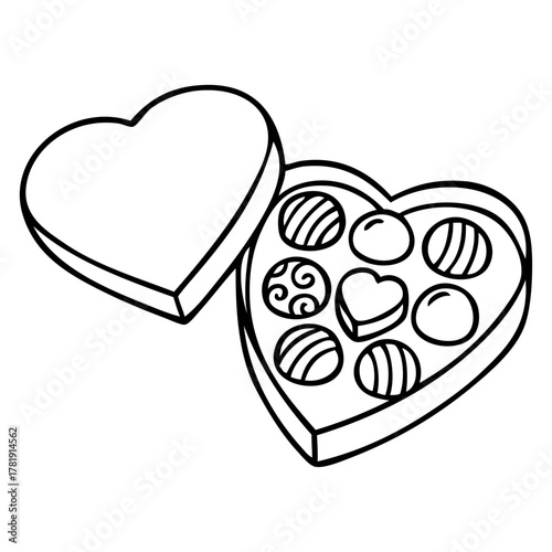 Dibujo sencillo con líneas de caja de bombones en forma de corazón para el Día de San Valentín