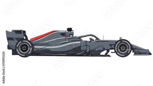 Sleek Side Profile Illustration of a Modern Formula Racing Car, Speed and Design