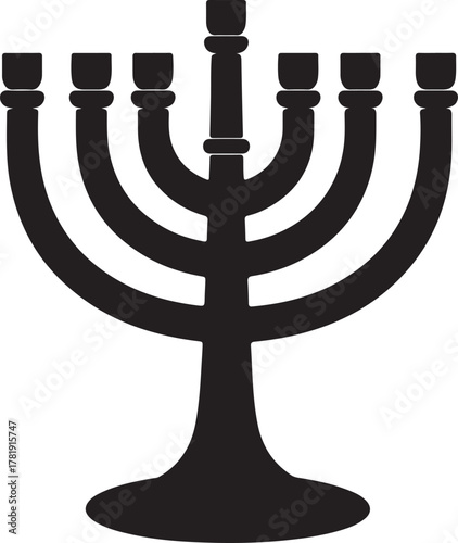 Black Menorah Silhouette Symbol of Hanukkah Festival on White Background