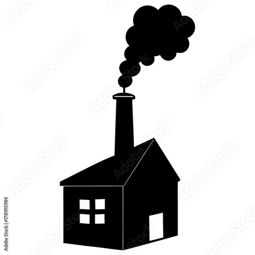 Black silhouette of a house with a smoking chimney