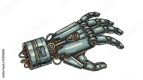 Detailed Robotic Hand Illustration Showing Gears and Mechanical Structure