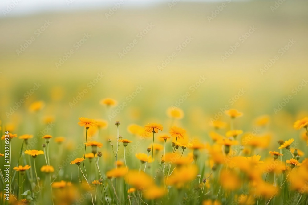 Obraz premium Soft Focus Field of Orange and Yellow Wildflowers, Minimalist Blurred Texture
