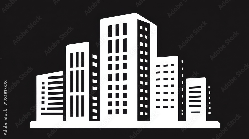 Obraz premium commercial building office skyscraper downtown modern architecture black icon isometric vector illustration. 